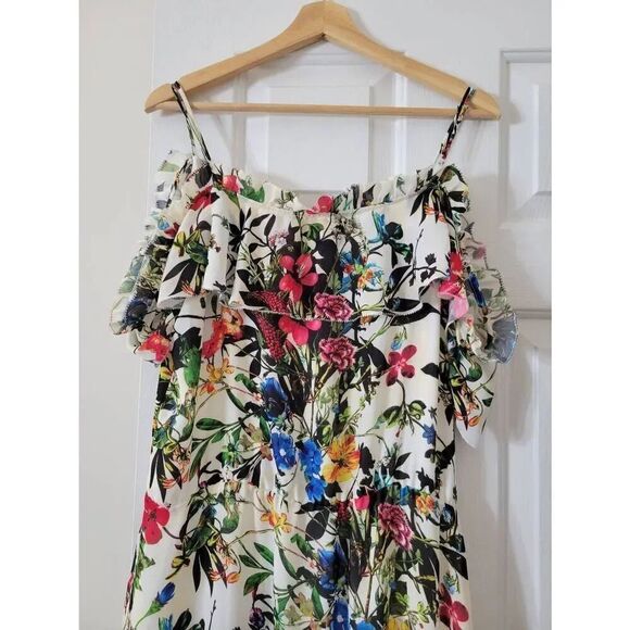 Parker Dress Floral Flowy Romantic Flounce Cold Shoulder Size L NWT $398 - Picture 8 of 10